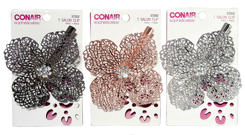 Conair Sophisticates Modern Glam Salon Clips Flower Silver/Rose Gold/Pewter, 1 CT
